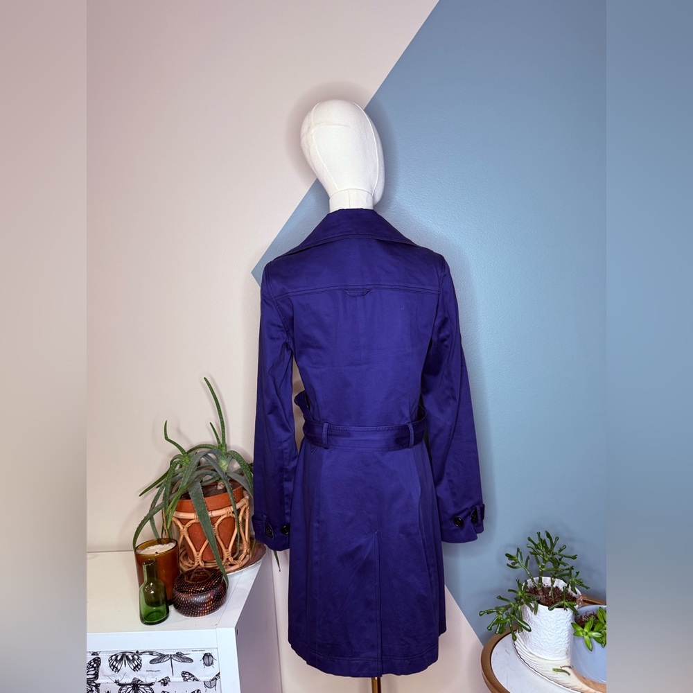 Apt. 9 Cobalt Blue Cotton Blend Trench Coat Belted Classic Spring Jacket Small - Picture 6 of 12